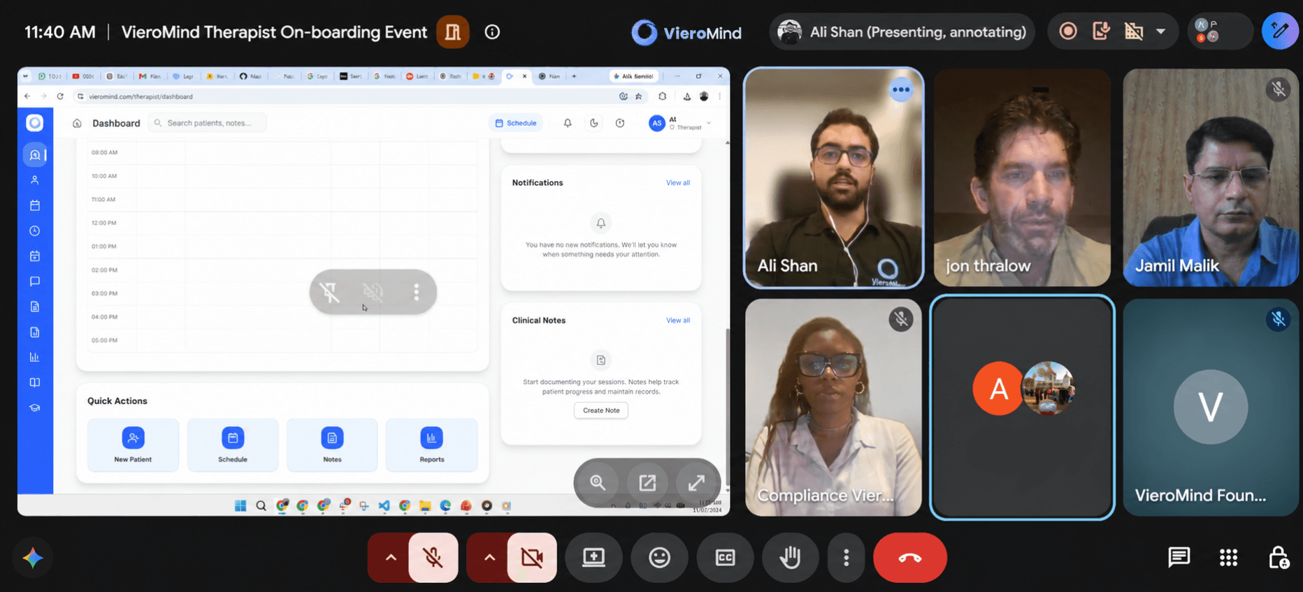 VieroMind therapist dashboard walkthrough during the onboarding event